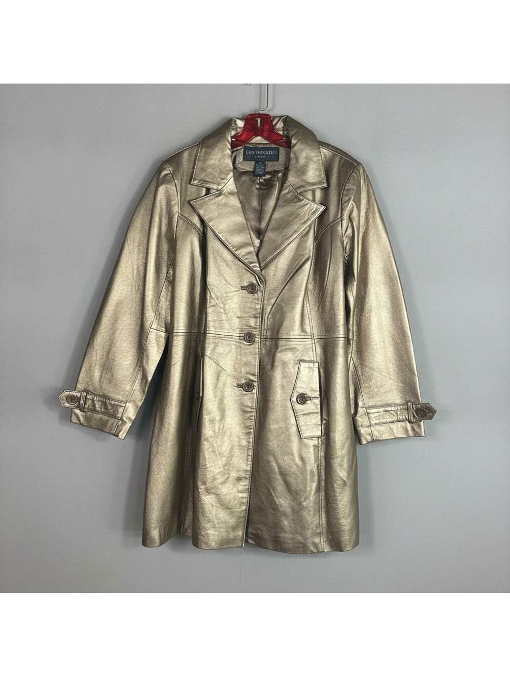 Centigrade Leather Metallic Gold Leather Trench Coat Belted Plus Size 1X Mobwife